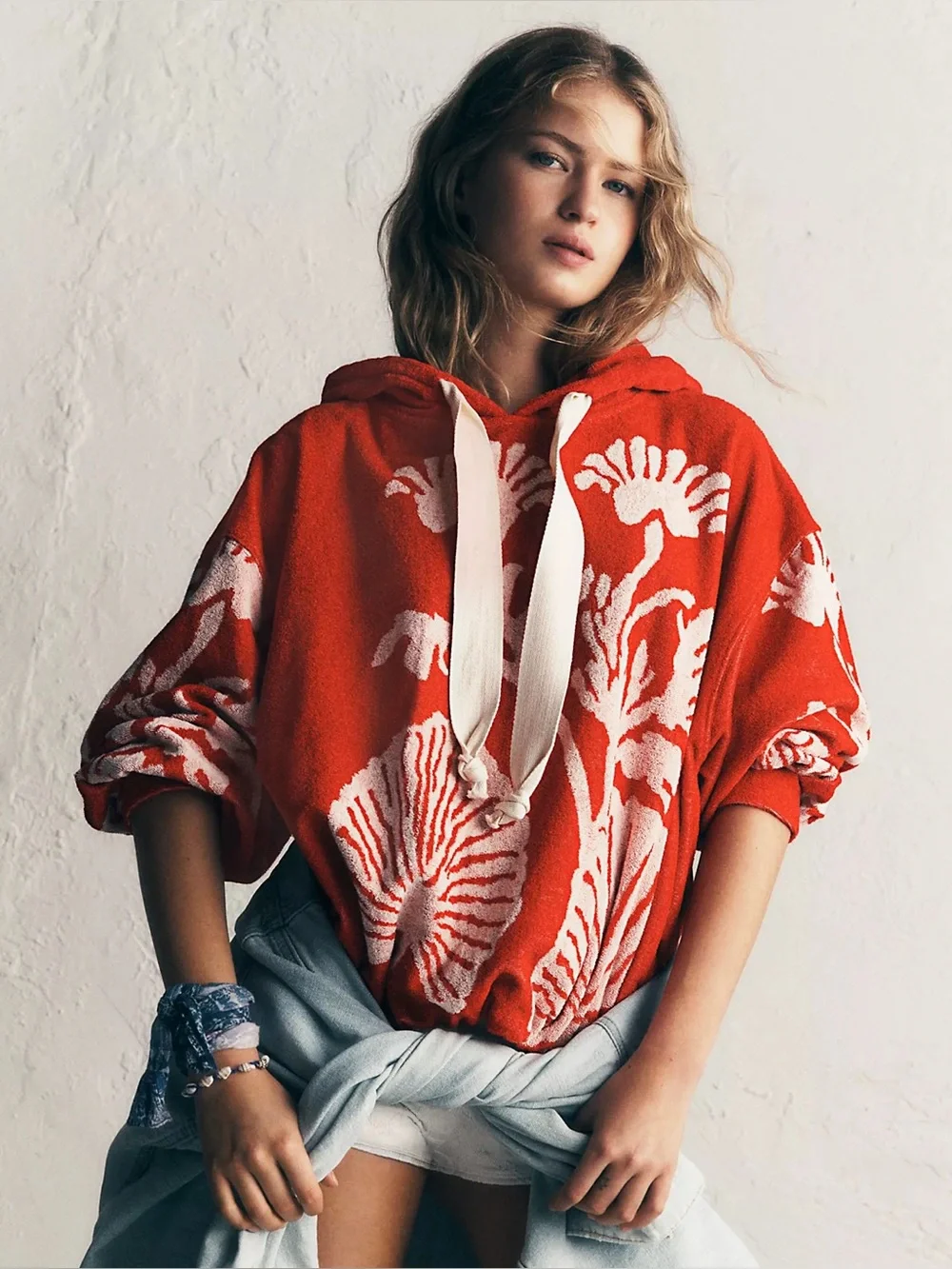 Free people Shell Baby Hoodie cherry red